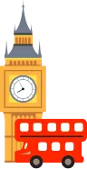 Clock tower and bus