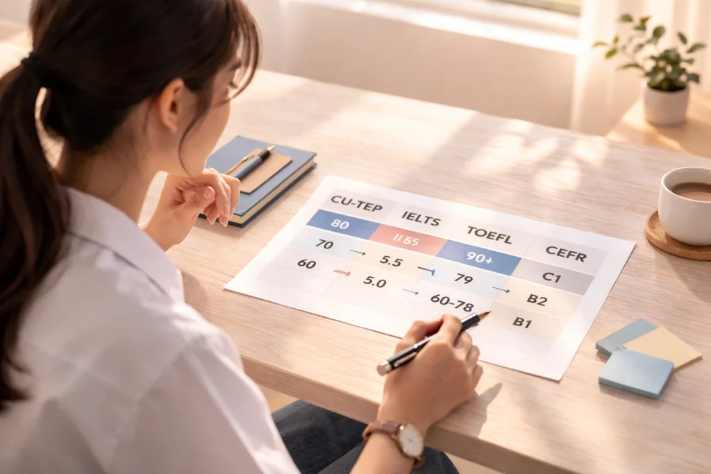 ตารางเทียบ CU-TEP vs IELTS / TOEFL เช็กระดับภาษา (CEFR) และการแปลงคะแนนเพื่อยื่นอินเตอร์